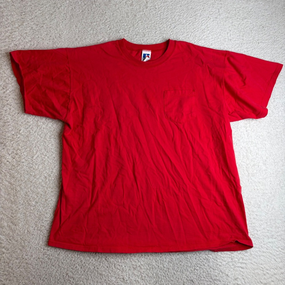 Vintage Russell Athletic Red Pocket T-Shirt XXL Made in USA 90s Blank Tee